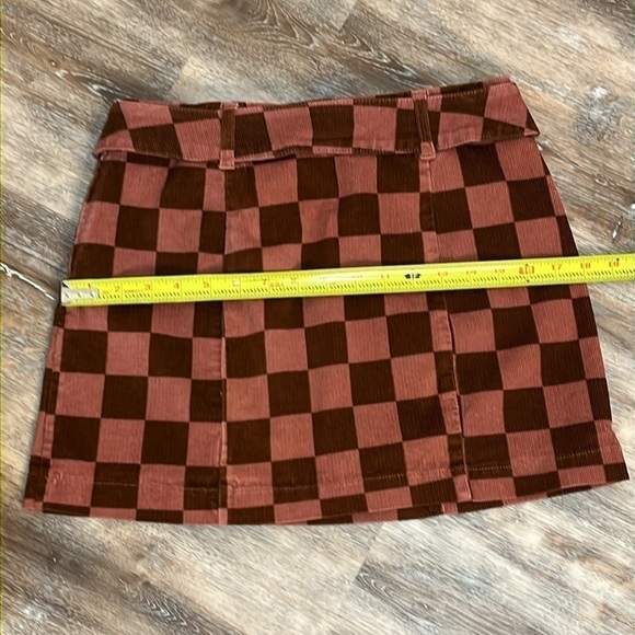 Womens Go-go Mini Skirt Size 6 Corduroy Chestnut Check Belt 70s Wild Fable - Picture 7 of 12
